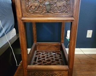 A pair Chinese antique carved wood night stands, 34" H x 18" W x 24" D