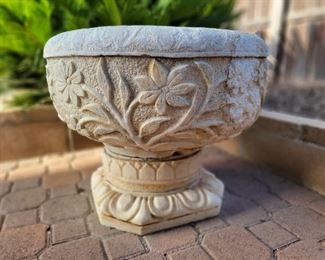 A pair of Chinese antique white carved marble planters (other identical planter not shown), each planter size: 19" H x 23.5" W x 23.5 D