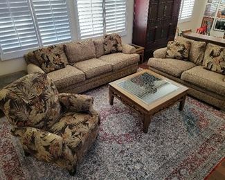 Lazy Boy couch, love seat, recliner, and 4 matching cushions (coffee table listed separately)