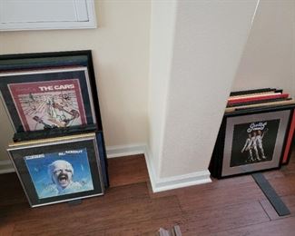 Framed autographed album covers (Scorpions, Cream, The Cars, etc.)