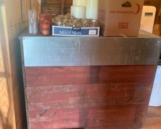 Reclaimed wood bar is perfect for entertaining. 