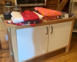 Butcher block island with tons of storage. 