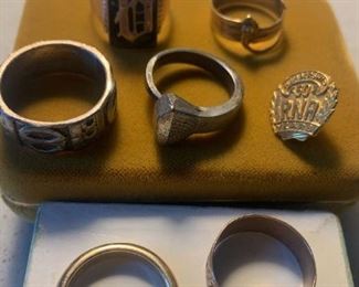 14K Gold Wedding Band, 10K Gold Pin, and Five Mens Rings
