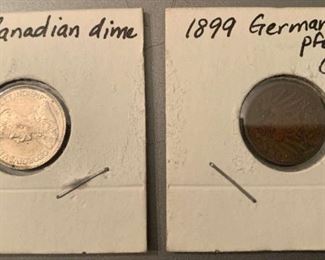 1915 Canadian Dime and 1899 German Penny