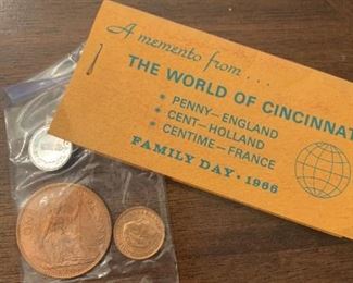 1960s Pennies From England, Holland, and France