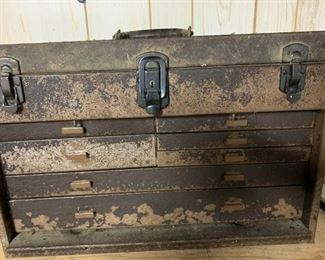 Antique Metal Tool Chest and Contents