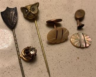 Antique Stone Cuff Links and Antique Pins