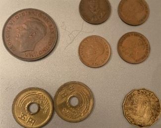 Canadian, English, and Japanese Coins