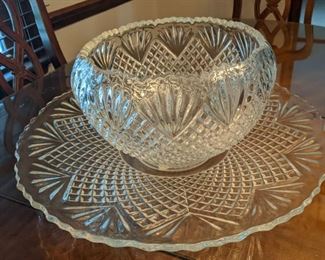 Large Crystal Bowl and Platter