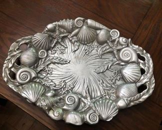 Fitz & Floyd Metal Serving Platter: Sea Shells
