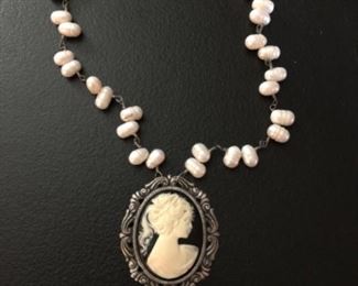 Custom Made Statement Necklace: Cameo, Pearls