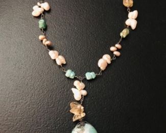 Custom Made Statement Necklace: Turquoise, Pearls