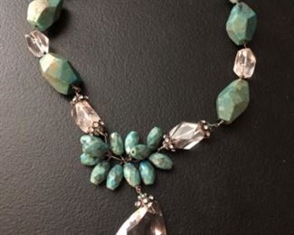 Barse Statement Necklace: Turquoise, Crystal 