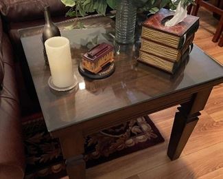 Wood End Table with Glass Top Protector 