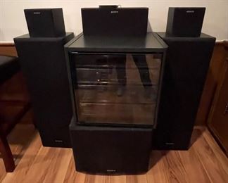 Sony Stereo with 5 Speakers and Cabinet