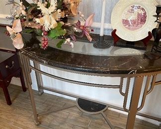 Glass, Marble, Metal 1/2 Moon Entry Table