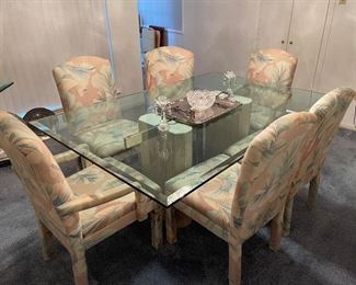 Vintage Mid Century Modern Artedi
Travertine and Brass Dining Table With 6 Fabric Chairs
