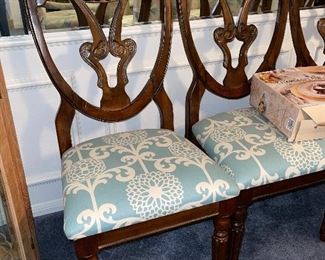 Carved Wood Back Chairs Cloth Seats