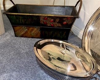 Metal Bucket Planter Decoration, Silver-plate Serving Pieces 