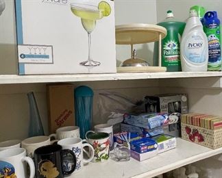 Cleaning Stuff, Mugs, Margarita Glasses In Box, Straws 