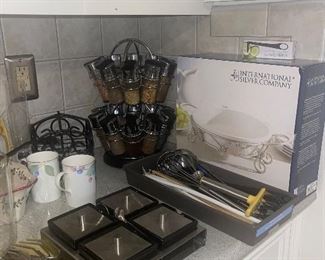 International Silver Casserole Server Baker, Condiment Server, Rotating Spice Rack