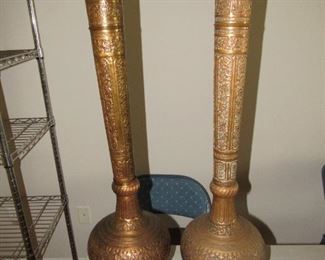 Mid Century etched copper lamps
