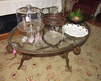 Glass & iron oval coffee table