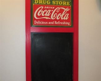 Coca Cola chalk board with metal sign