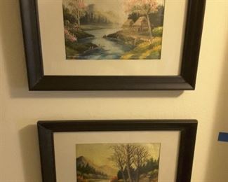 Sparkle Embroidered Pictures Set of Two, Landscape Scenes of Forest and Rivers.