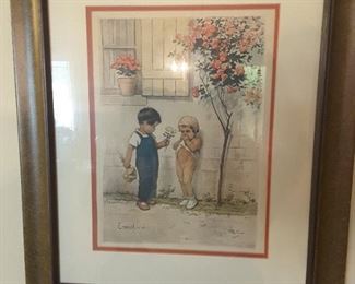 Boy and Girl Picture. Boy giving a Girl some Flowers.