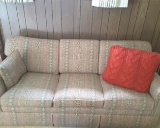 Family Room 3 Seater Fabric Couch, Red knitted Pillow.