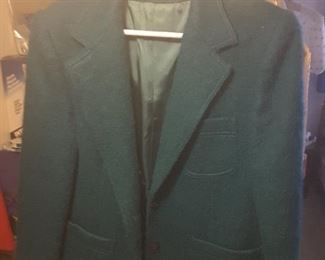 Women's Dark Forest Green Wool Jacket, Size 12, has 3 Pockets.