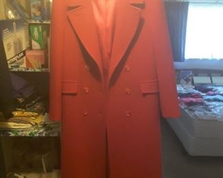 Evan Picone. Women's Long Double Breasted 100 % Wool Coat, Size 12. Two outside pockets.
