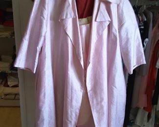 Women's Custom-made Pink Silk Overcoat and Dress Skirt. Size unknown, probably 10.