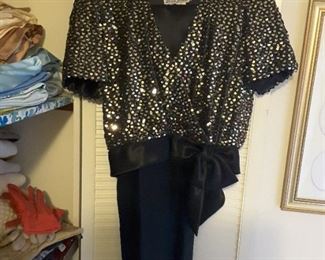 Women's Elegant Cocktail Sequin Dress/Pant Suit. Norman Berg for Denise Fashions. 1970's.