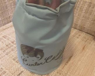 Vintage Curler Caddy, Blue Carry Bag filled with Vintage Curlers.