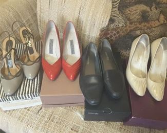 Amano, 7N, Gray Shiny Black High Heels, Evan Picone 7 Spain Red Pumps, St. John Bay 7.5 M Black Loafers, Garolini 7.5 Ivory High Heels.