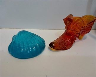 Colored glass seashell and shoe