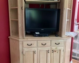 corner entertainment hutch, TV and Sound System with DVD and CD player