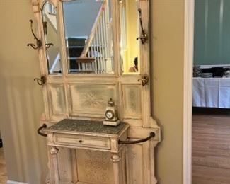 Antique Hall Tree/Umbrella stand with Mirrors and drawer