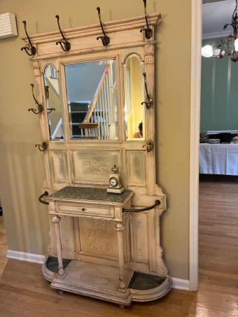 Antique Hall Tree/Umbrella stand with Mirrors and drawer