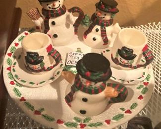 Miniature snowman tea set
