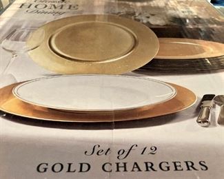 12 gold chargers - still in the box