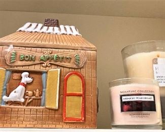 Dog treats "cookie jar"; candles