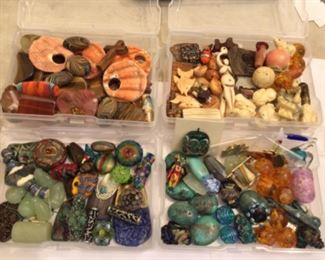 Super fun carved beads, jade beads, turquoise beads, amber beads, Femo and glass beads