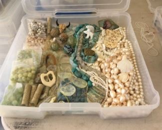 Biwa pearls, turquoise, quartz, bone, 