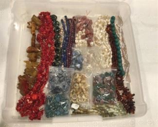 Coral, bone, pearl, soapstone carved beads