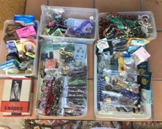 Wire and cord, beads in bags with descriptions 