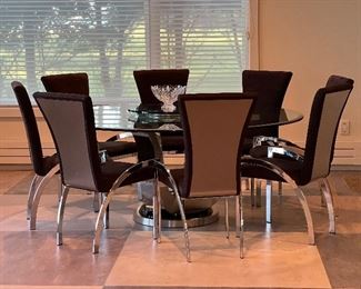 MODERN LARGE GLASS TABLE W/ 8 CHAIRS