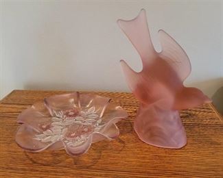 Pink Bird Statue and Pink Plate